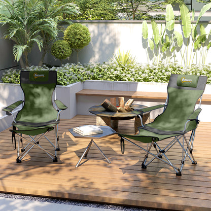 Set of 2 Reclining Folding Camping Chair w/ Detachable Footrest, Storage Bag, Cup Holder & Headrest