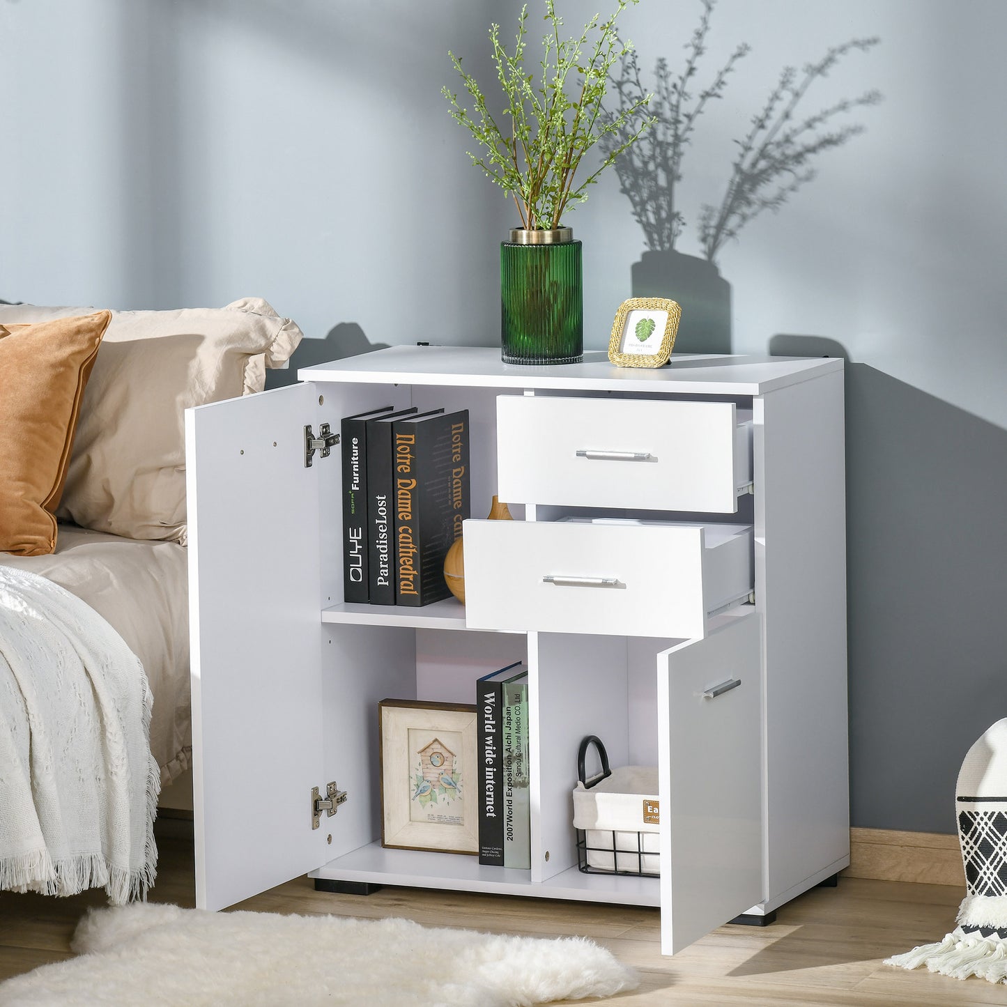 Sideboard, Modern Storage Cabinet with 2 Drawers, 2 Doors and Adjustable Shelf, Kitchen Cabinet for Living Room, Dining Room