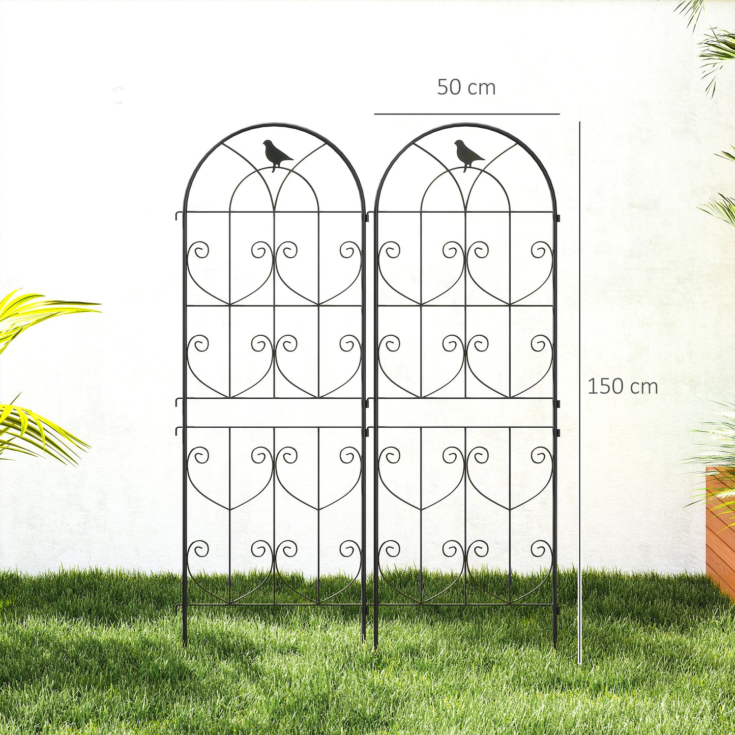 Set of 2 Garden Trellis, Metal Fence Panels for Climbing Outdoor Plants, Flowers, 150 x 50cm
