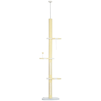 260cm Adjustable Floor-To-Ceiling Cat Tree w/ Anti-Tipping Kit, Toy Ball