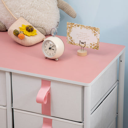 Chest of Drawers, Cloth Organizer Unit with 6 Fabric Drawers, Metal Frame and Wooden Top, Storage Cabinet for Kids Room