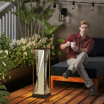 Rattan Solar Garden Lights, Auto On/Off LED Floor Lamp, Sand Brown