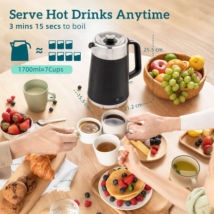 Electric Stainless Steel Kettle and Toaster Set, 3000W 1.7L UK Strix Thermostat Fast Boil Kettle w/ Limescale Filter