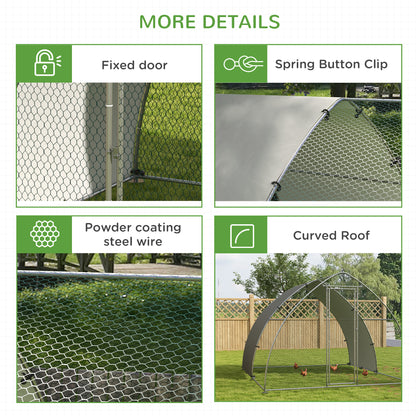 Galvanised Outdoor Chicken Coop, with Cover, for 8-12 Chickens, Hens, Ducks, Rabbits, 3 x 3.8 x 2.2m - Silver Tone