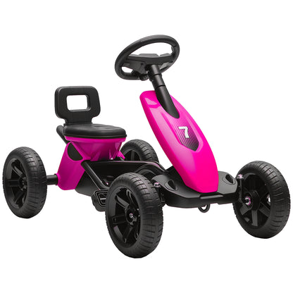 Pedal Go Kart for Kids 2-5 Years, with Silent EVA Wheels, Metal Frame, Pink