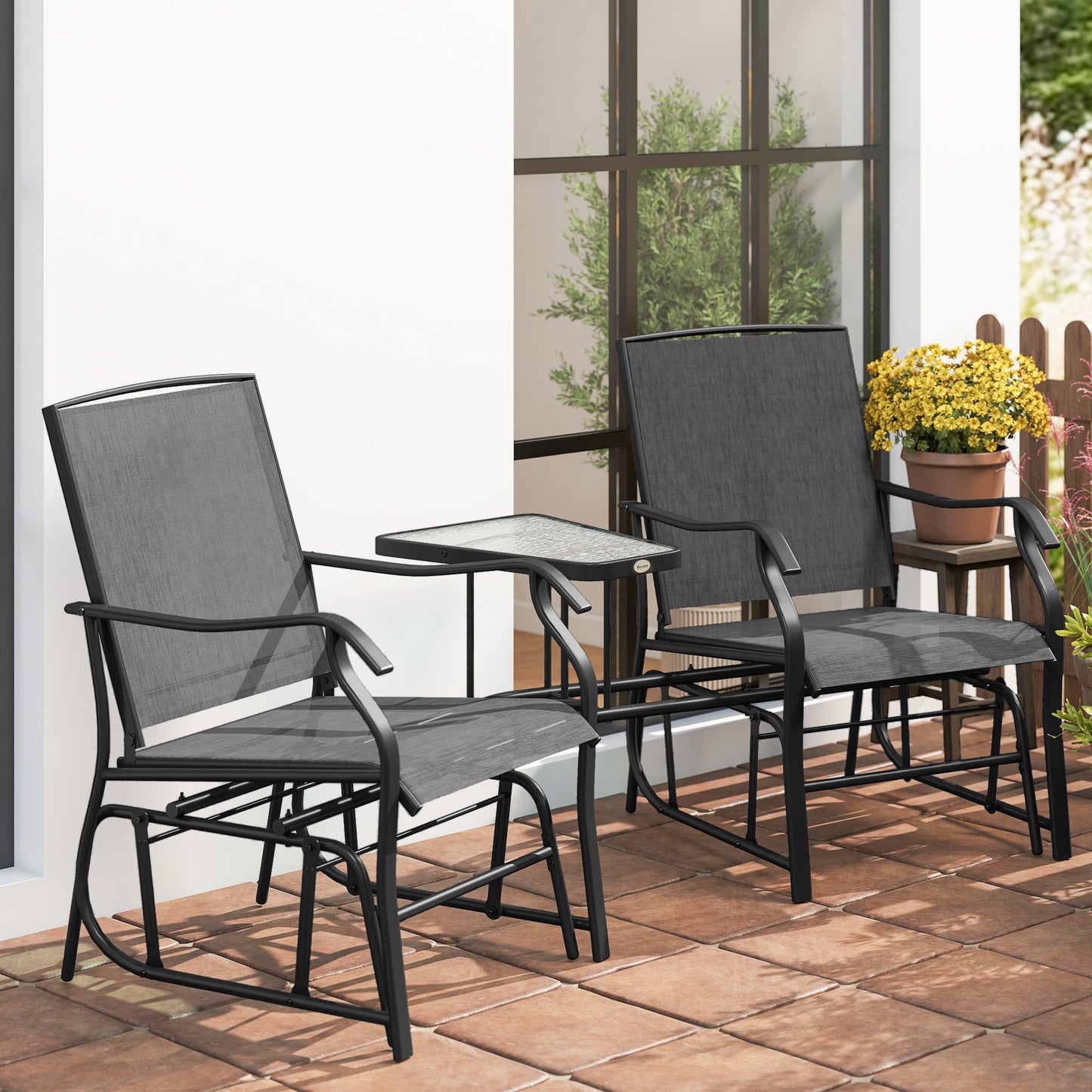 Gliding Jack and Jill Seat, with Glass-Top Table - Black
