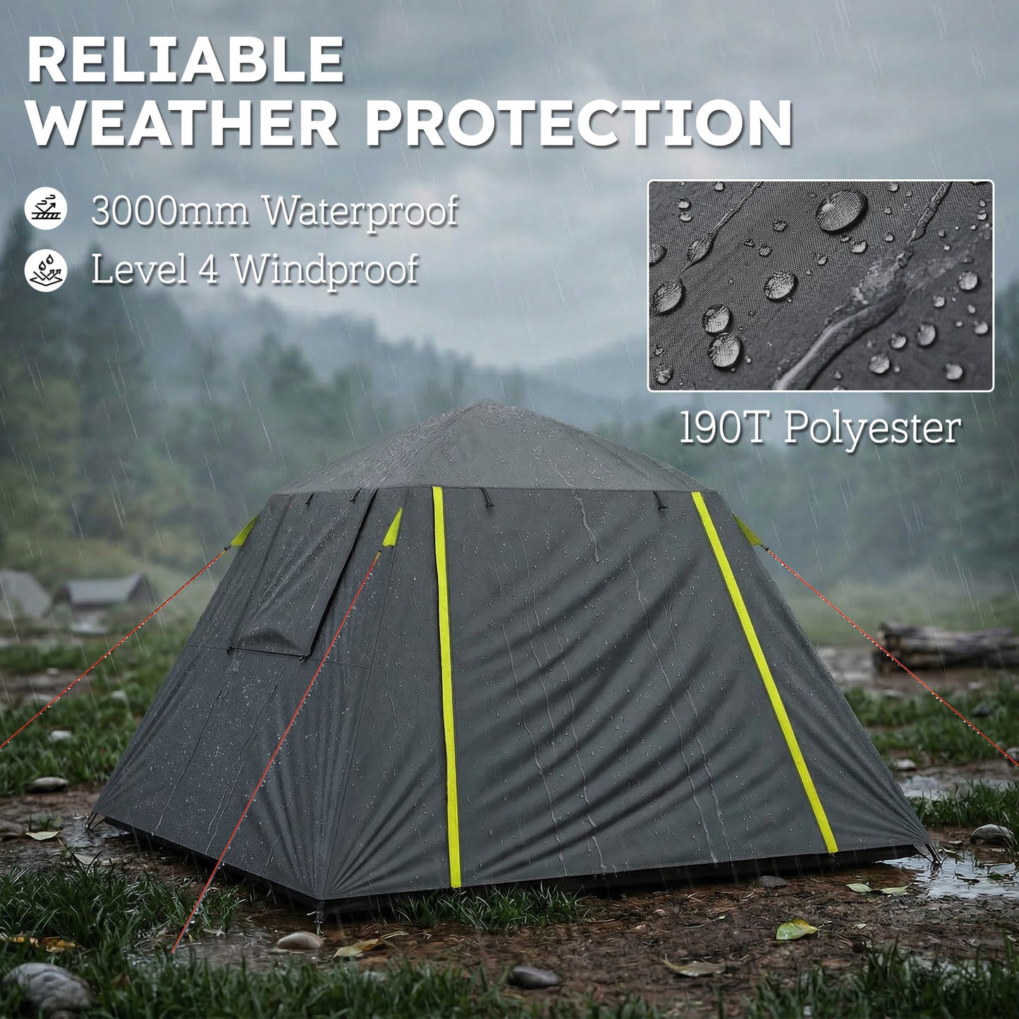 Camping Tent 3000mm Waterproof Tent with 2 Doors for 2 Person, Grey & Green