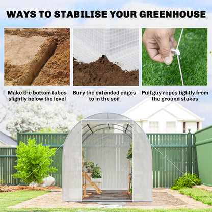 3.5 x 2 x 2 m Polytunnel Greenhouse, Walk-in Green House for Garden with Mesh Windows, Galvanised Steel Frame, White