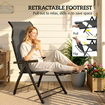 Reclining Garden Chairs Set of 2 with High Back, Retractable Footrest, Dark Grey