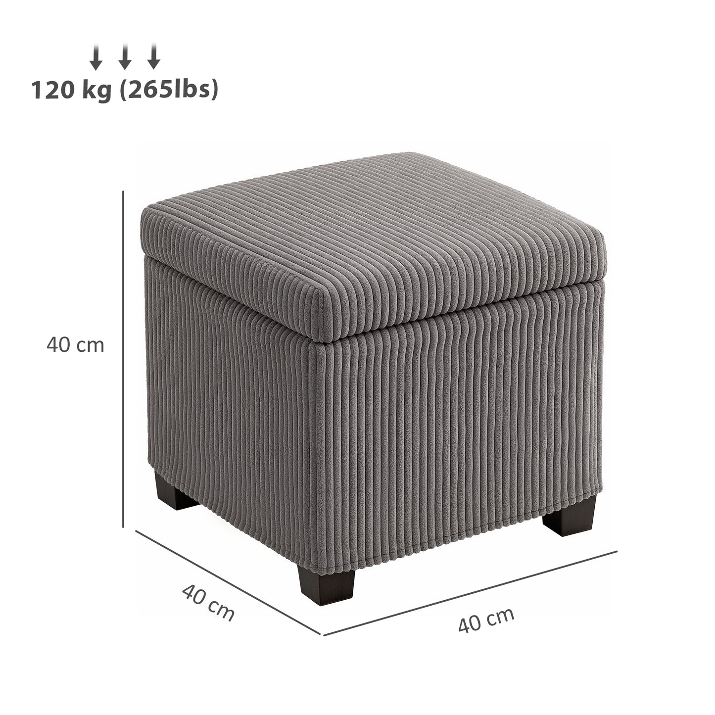 Storage Ottoman Bench, Corduroy Storage Chest Box with Wooden Legs, 40cm Bed End Bench for Living Room, Bedroom, Entryway