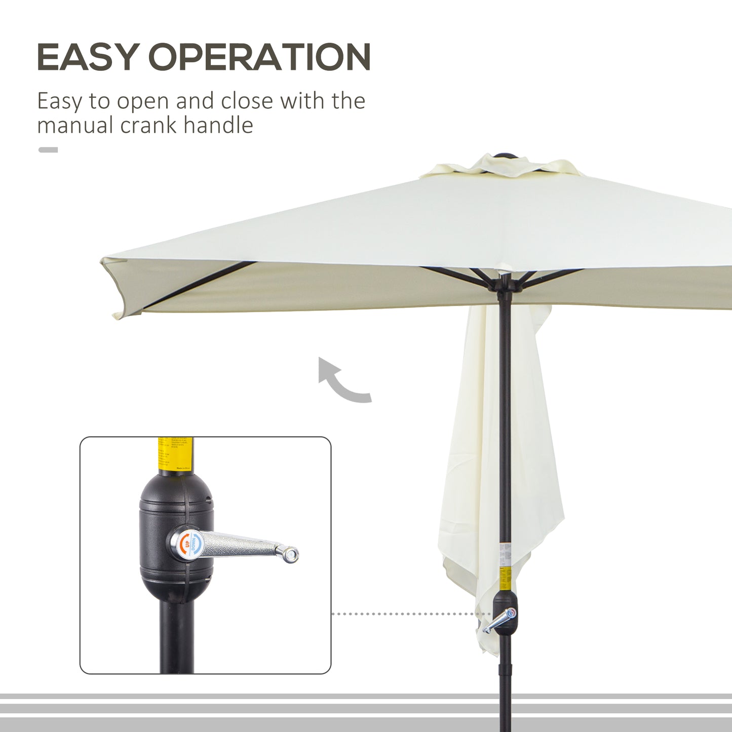 Balcony Half Parasol Semi Round Umbrella Patio Crank Handle (2.3 m, Beige)- NO BASE INCLUDED