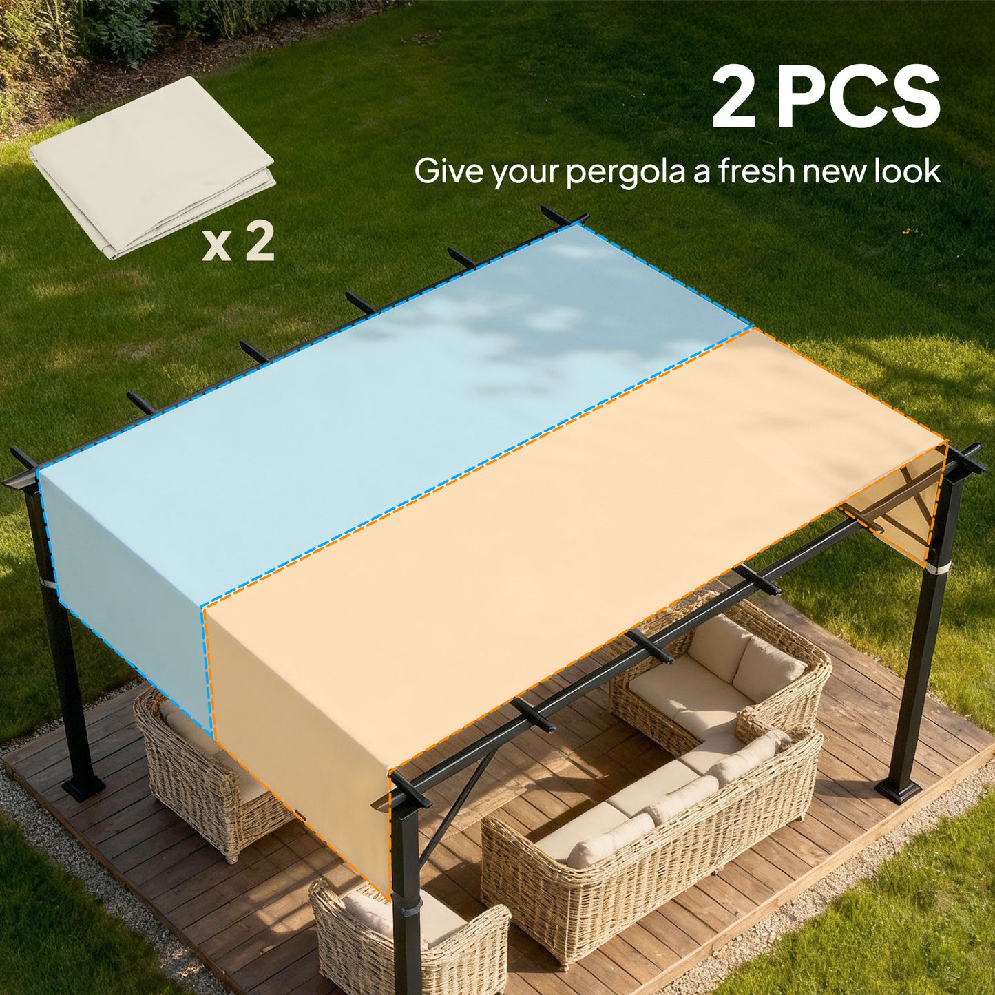 2 Pcs UV Protection Pergola Replacement Canopy, Pergola Shade Cover, Easy to Install, for 3 x 3(m) Pergola, Cream White