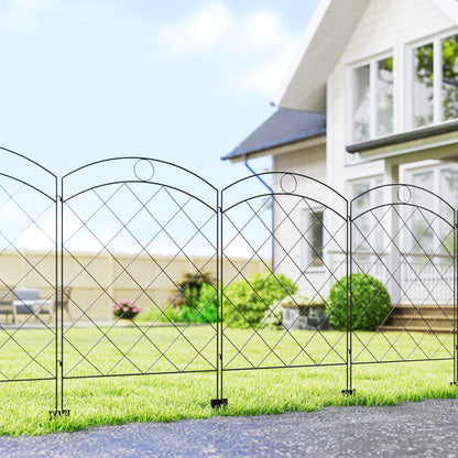 Steel Decorative Outdoor Picket Fence Panels Set of 4, Black