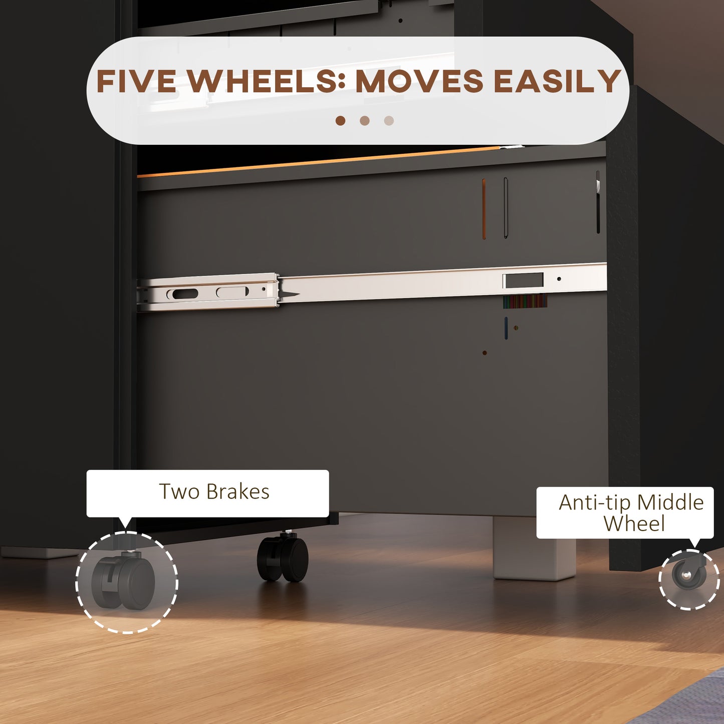 3-Drawer Vertical Filing Cabinet with Pencil Tray, Lock and 5 Wheels, Steel Mobile File Cabinet, for A4