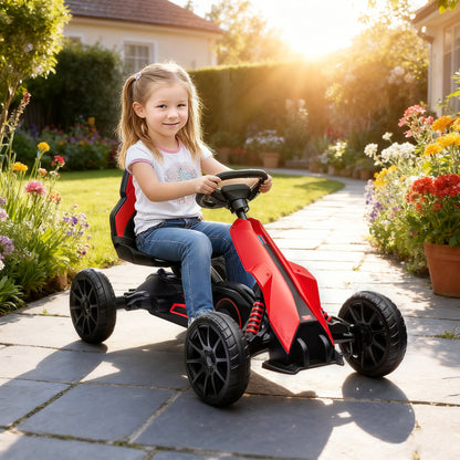 Kids Pedal Go Kart, with Adjustable Seat, EVA Wheels, Seat, Handbrake - Red