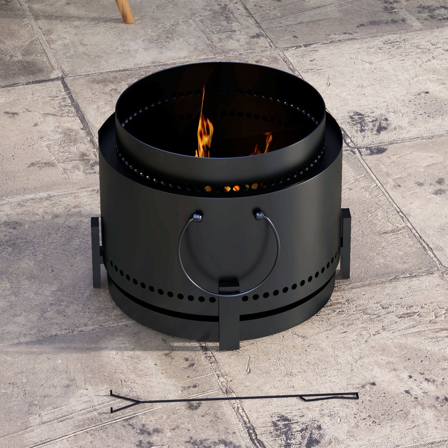 Smokeless Fire Pit with Ash Catcher, 37cm Portable Wood Burning Firepit with Poker for Garden Camping Bonfire Party, Metal
