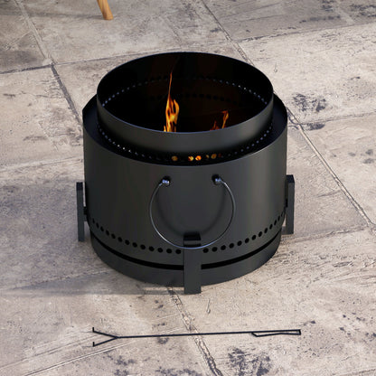 Smokeless Fire Pit with Ash Catcher, 37cm Portable Wood Burning Firepit with Poker for Garden Camping Bonfire Party, Metal