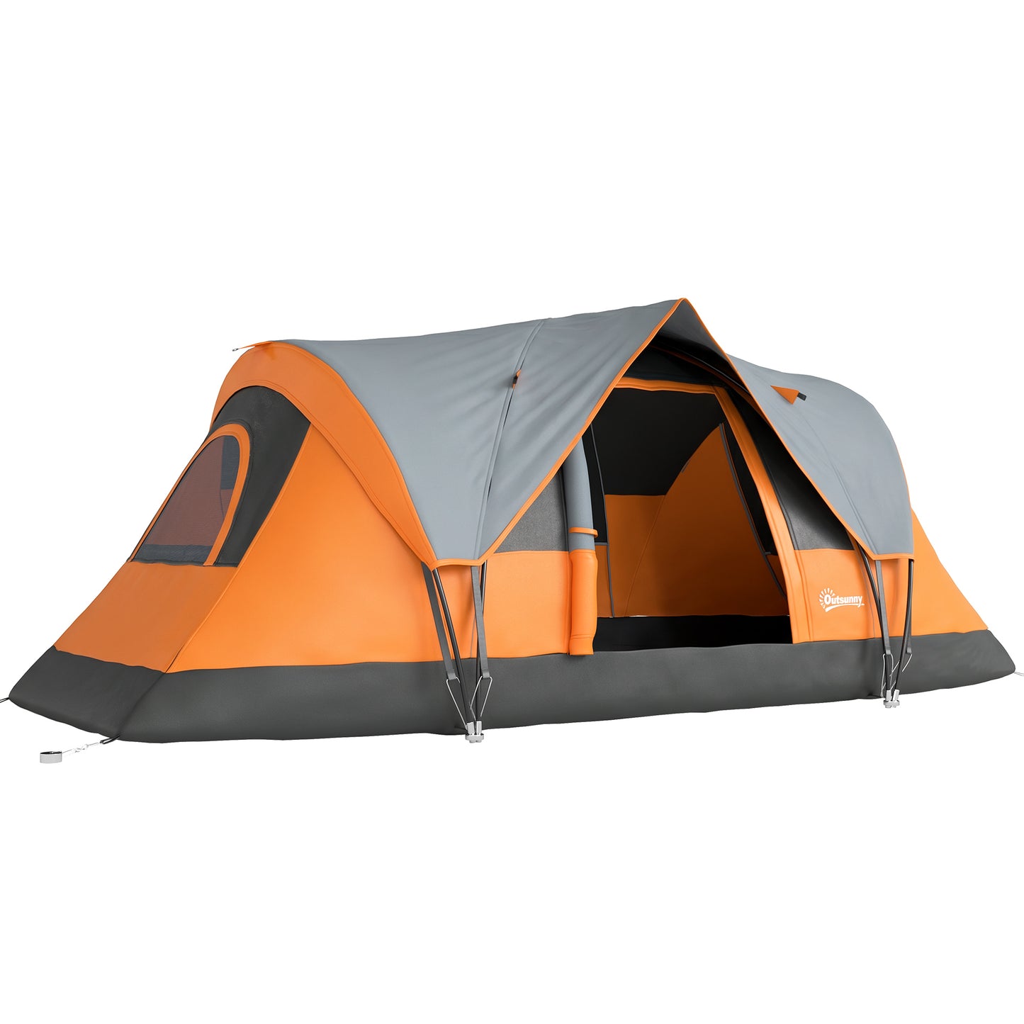 5 Man Camping Tent, Large Tunnel Tent, Water Resistant Hiking Shelter with Groundsheet and Carry Bag, Orange