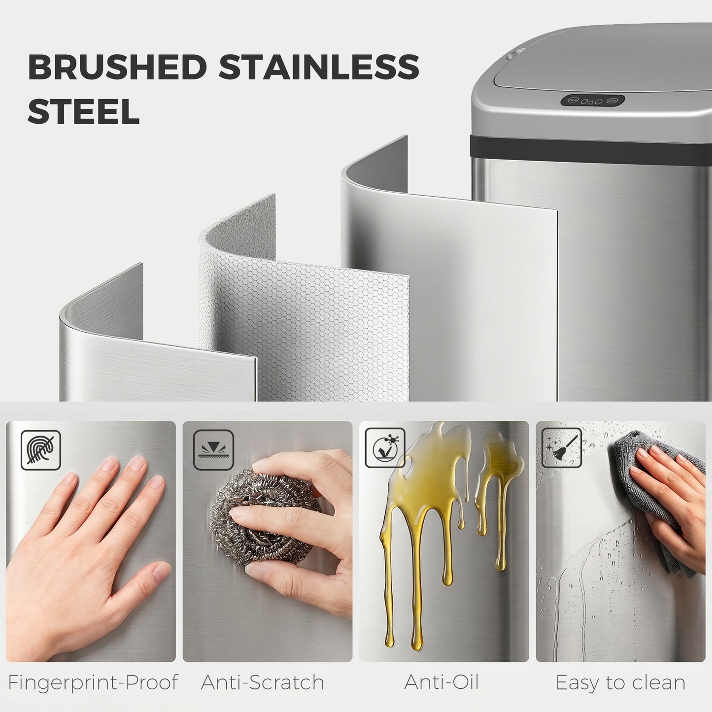 48L Stainless Steel Sensor Bin - Silver-Tone