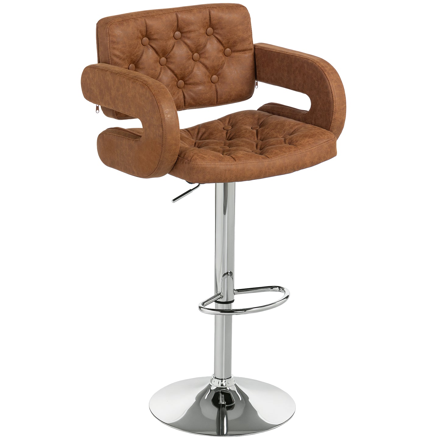 PU Leather Upholstered Swivel Bar Stool, Height Adjustable with Back, Armrest, Footrest, Brown