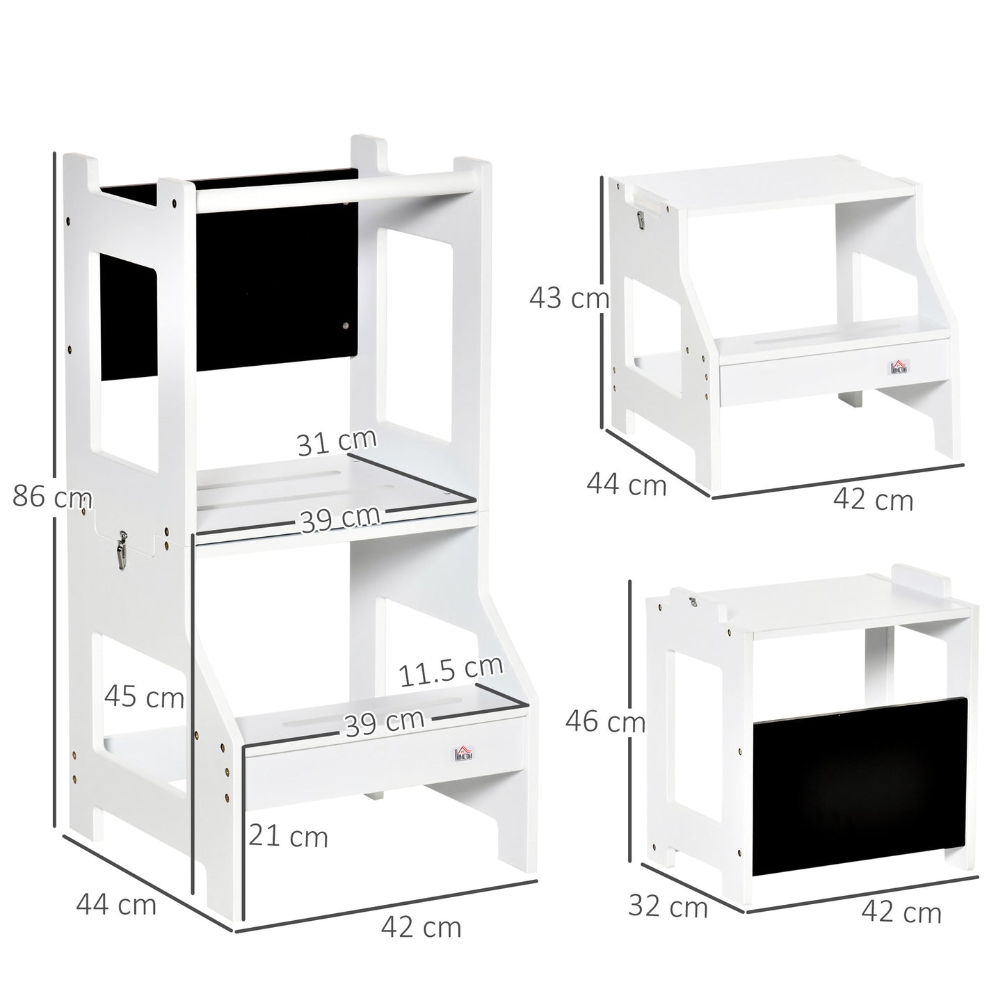 Toddler Learning Tower, 2 in 1 Toddler Step Stool for Kids with Chalkboard and Security Rail