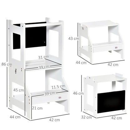 Toddler Learning Tower, 2 in 1 Toddler Step Stool for Kids with Chalkboard and Security Rail