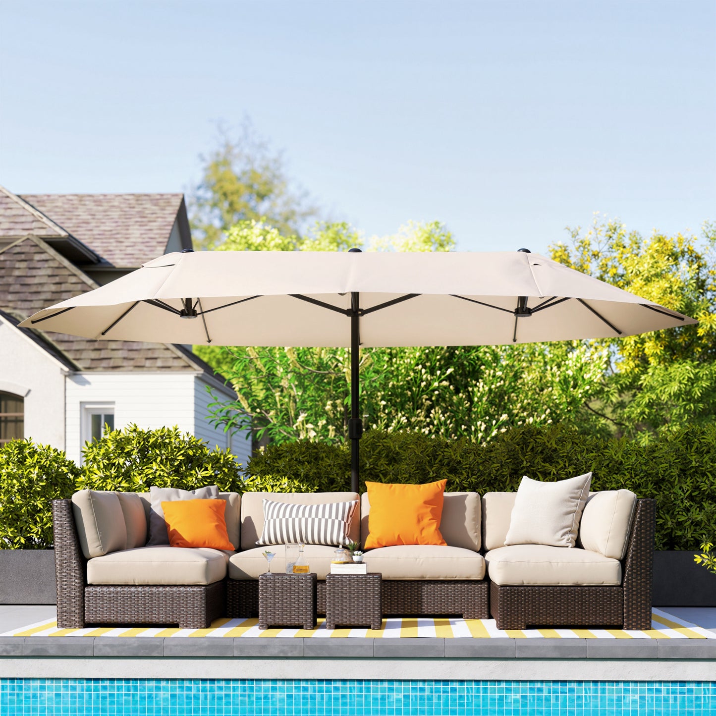 4.6m Double Garden Parasol - Beige