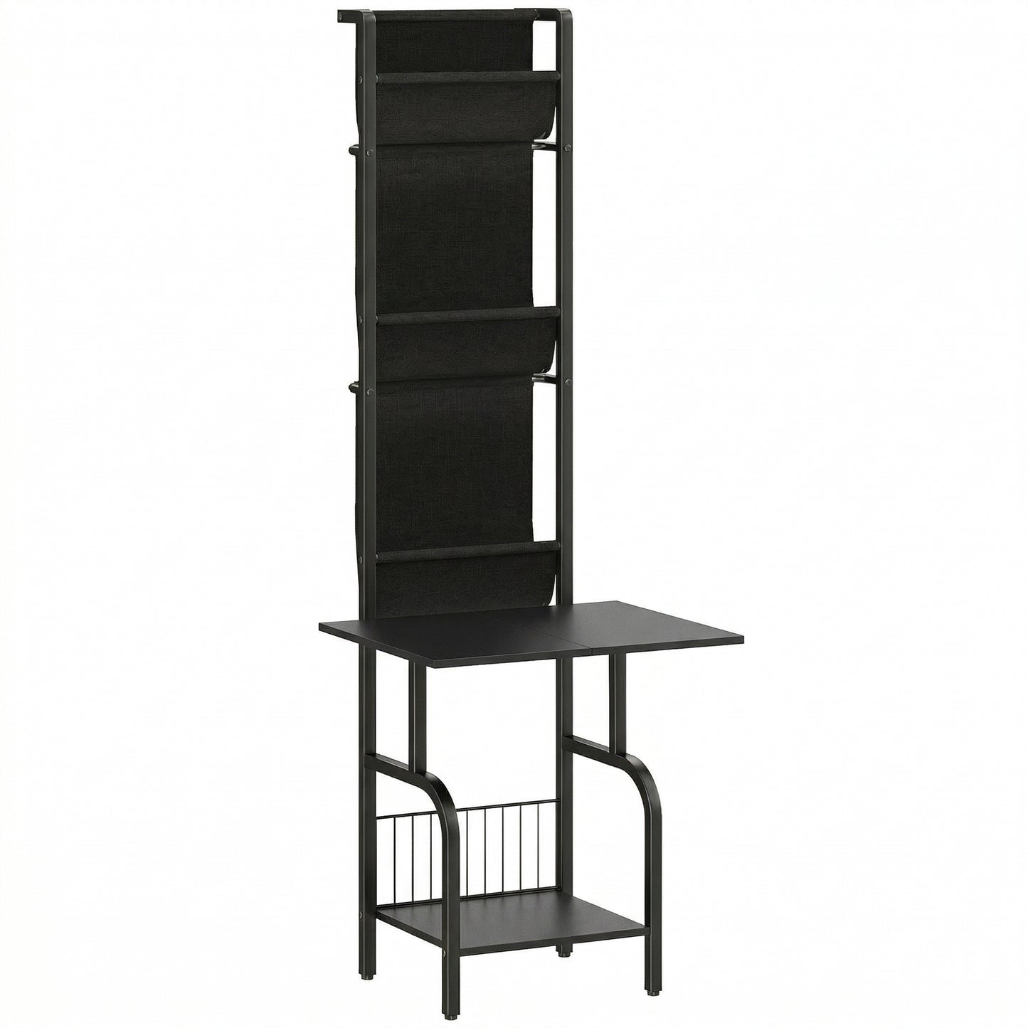 Vinyl Record Player Stand Record Storage with Player Stand Oxford Fabric Pockets Bottom Shelf, Black