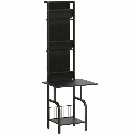 Vinyl Record Player Stand Record Storage with Player Stand Oxford Fabric Pockets Bottom Shelf, Black