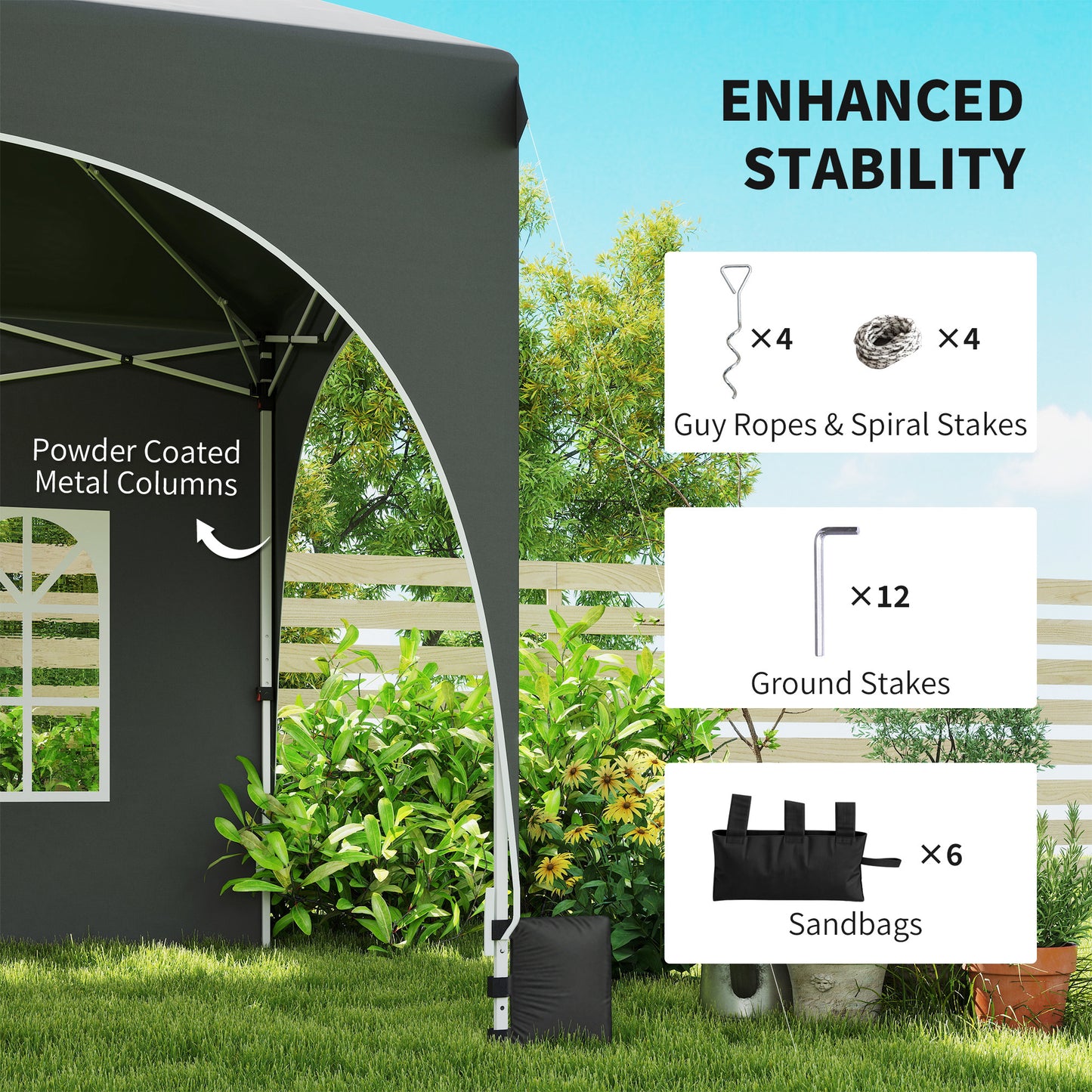 3 x 6m Pop Up Gazebo Shelter with Sides, 6 Sandbags, Peak Top Garden Party Tent Marquee with Carry Bag, Dark Grey