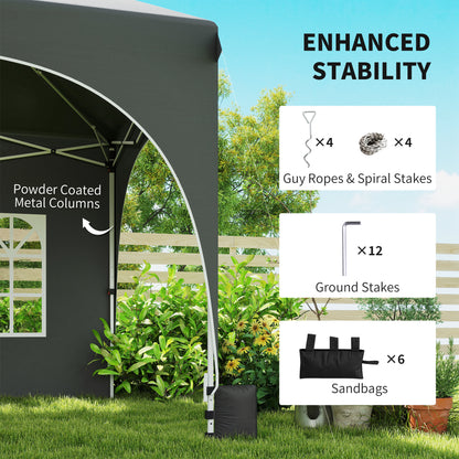 3 x 6m Pop Up Gazebo Shelter with Sides, 6 Sandbags, Peak Top Garden Party Tent Marquee with Carry Bag, Dark Grey