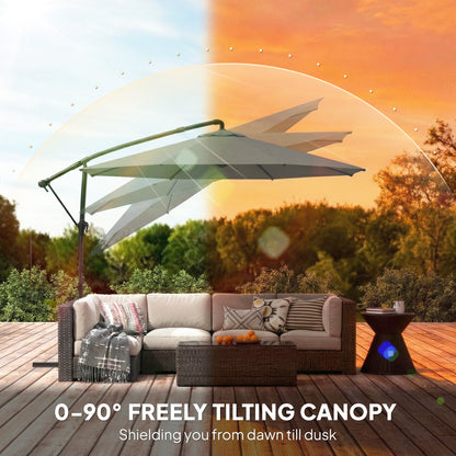 3 m Garden Cantilever Parasol with Cover, Round Overhanging Umbrella with 360° Rotation, Tilt, Grey