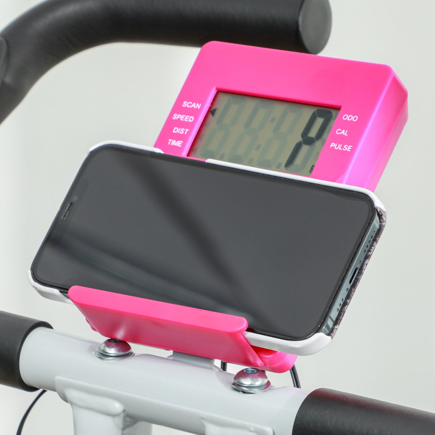 Folding and Quiet Exercise Bike with 8-Level Magnetic Resistance and Heart Rate Sensor, for Home Gym, Pink and White