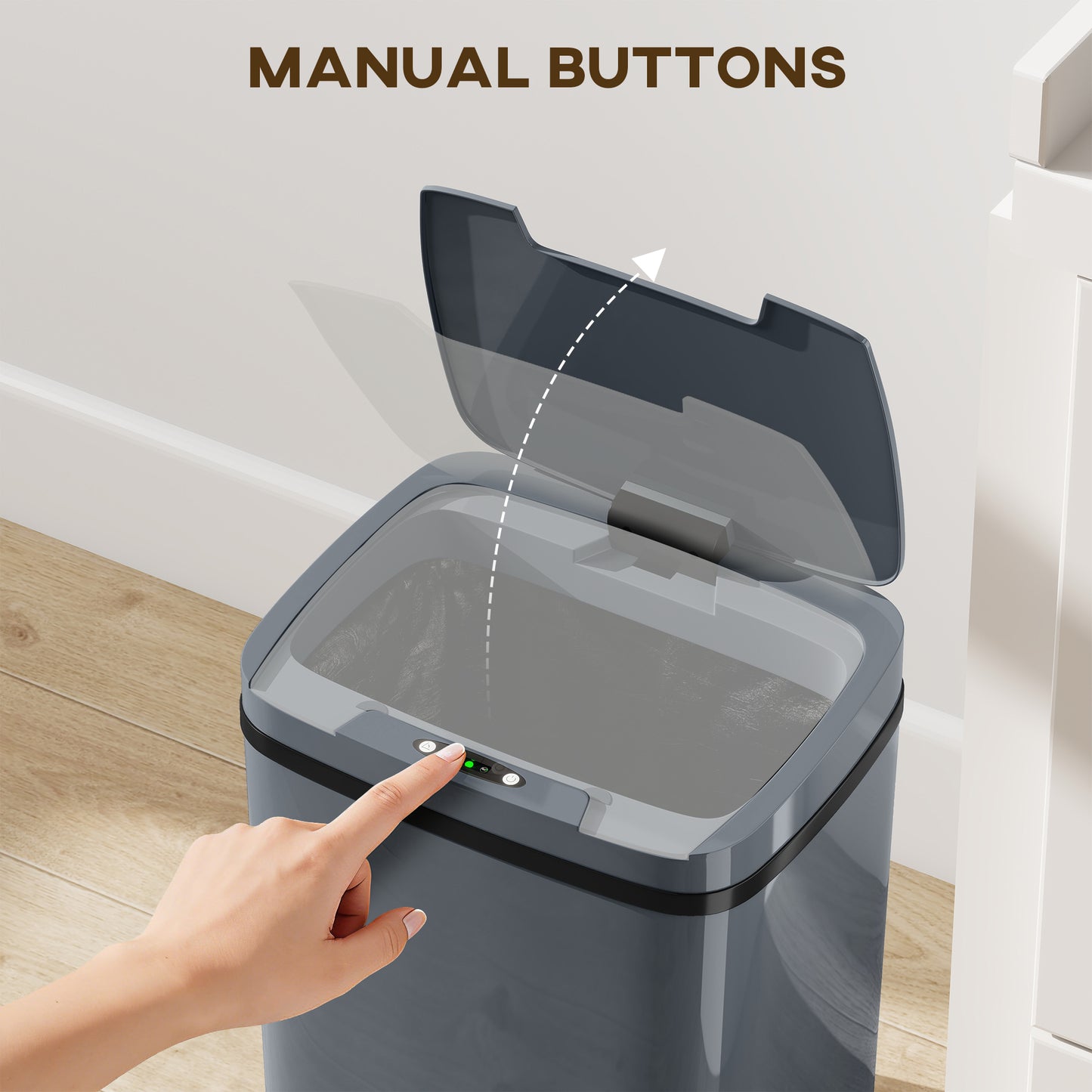 15L Sensor Bin, Automatic Touchless Kitchen Bin, Easy Clean, Battery Operated for Home Office, Bedroom, Bathroom, Grey