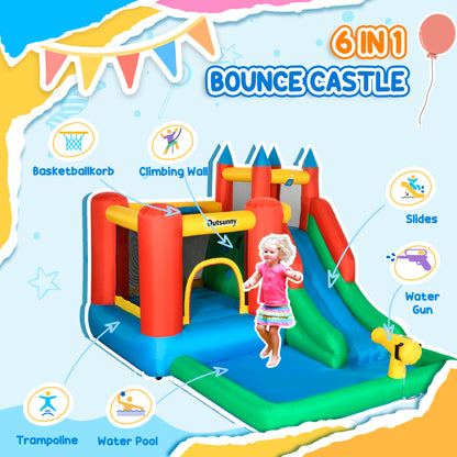 Kids Inflatable Bouncy Castle Water Slide 5 in 1 Bounce House Jumping Castle Water Pool Gun Climbing Wall