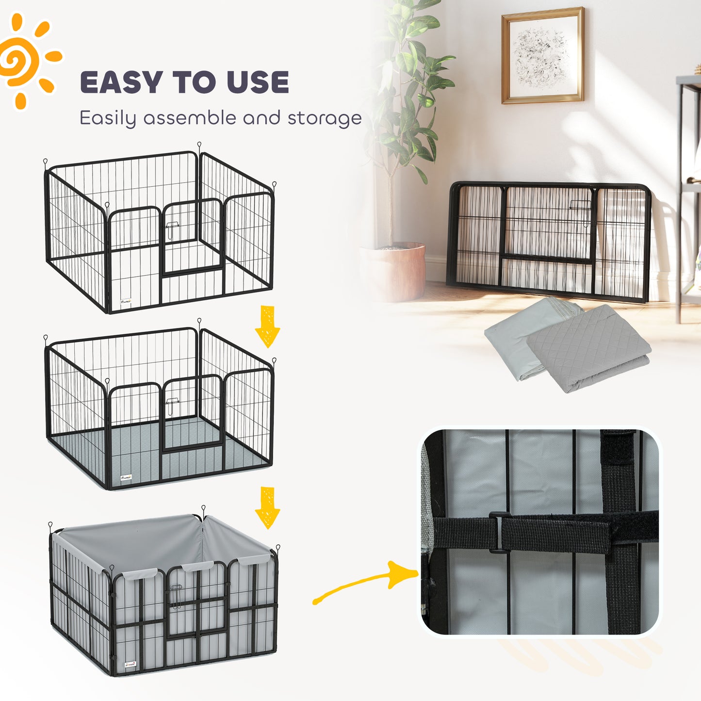 Steel Dog Whelping Box with Washable Whelping Pad, Wind-Resistant Cloth, for Small, Medium Dogs, 102 x 102 x 60cm
