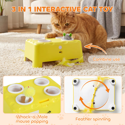 3 in 1 Interactive Cat Toys with Mouse & Feather Teaser Toy Rechargeable Automatic for Indoor Kittens & Adult Cats