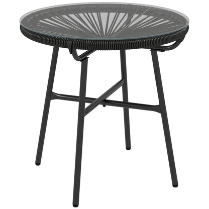 Rattan Side Table, Round Outdoor Coffee Table, with Round PE Rattan and Tempered Glass Tabletop for Patio, Garden, Balcony