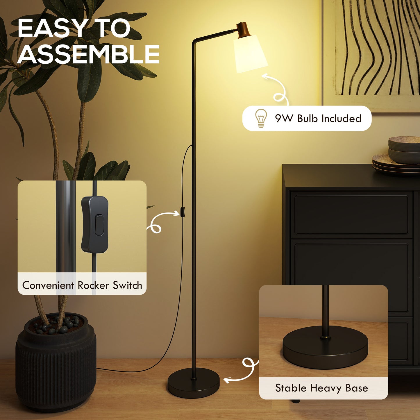 Floor Lamp with 350° Rotatable Head, Modern Standing Lamp with 3000K/4000K/6500K Colour Temperatures for Living Room Office