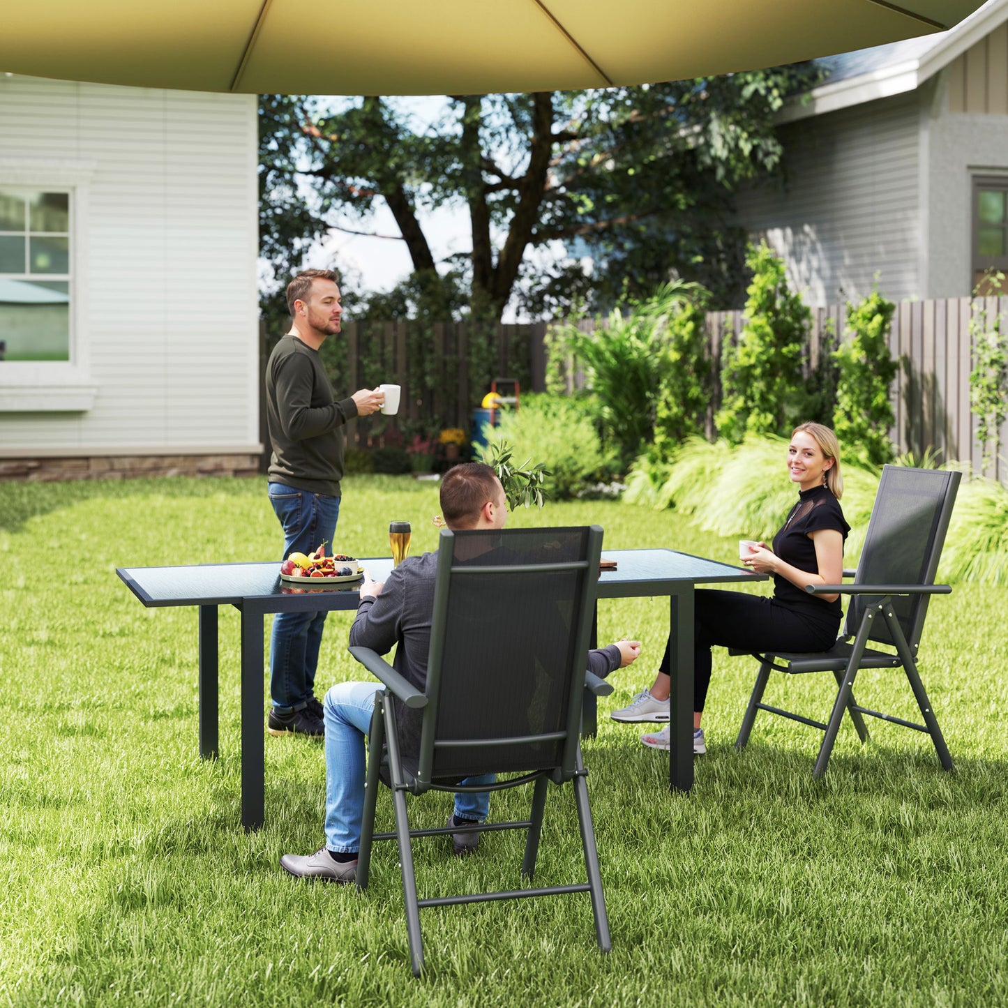 Set of 2 Folding Garden Chairs, Aluminium Frame Outdoor Dining Chairs with Breathable Mesh Back and Seat