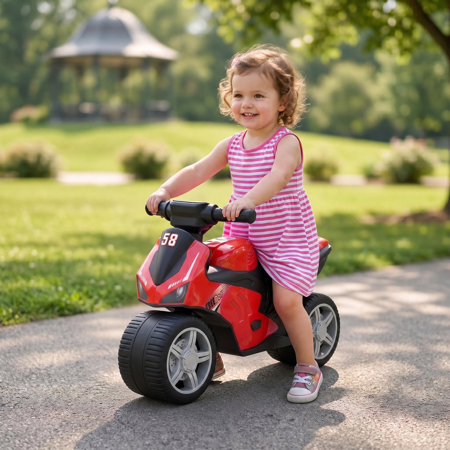 Balance Bike with Music Extra-Wide Wheels Toddler Bike for Boys Girls Red