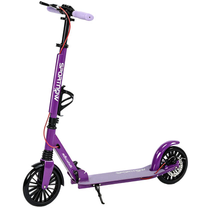 Foldable Kick Scooter with Height Adjustable Handlebar, One-click Folding Adult Scooters with 200 mm Big Wheels, Purple