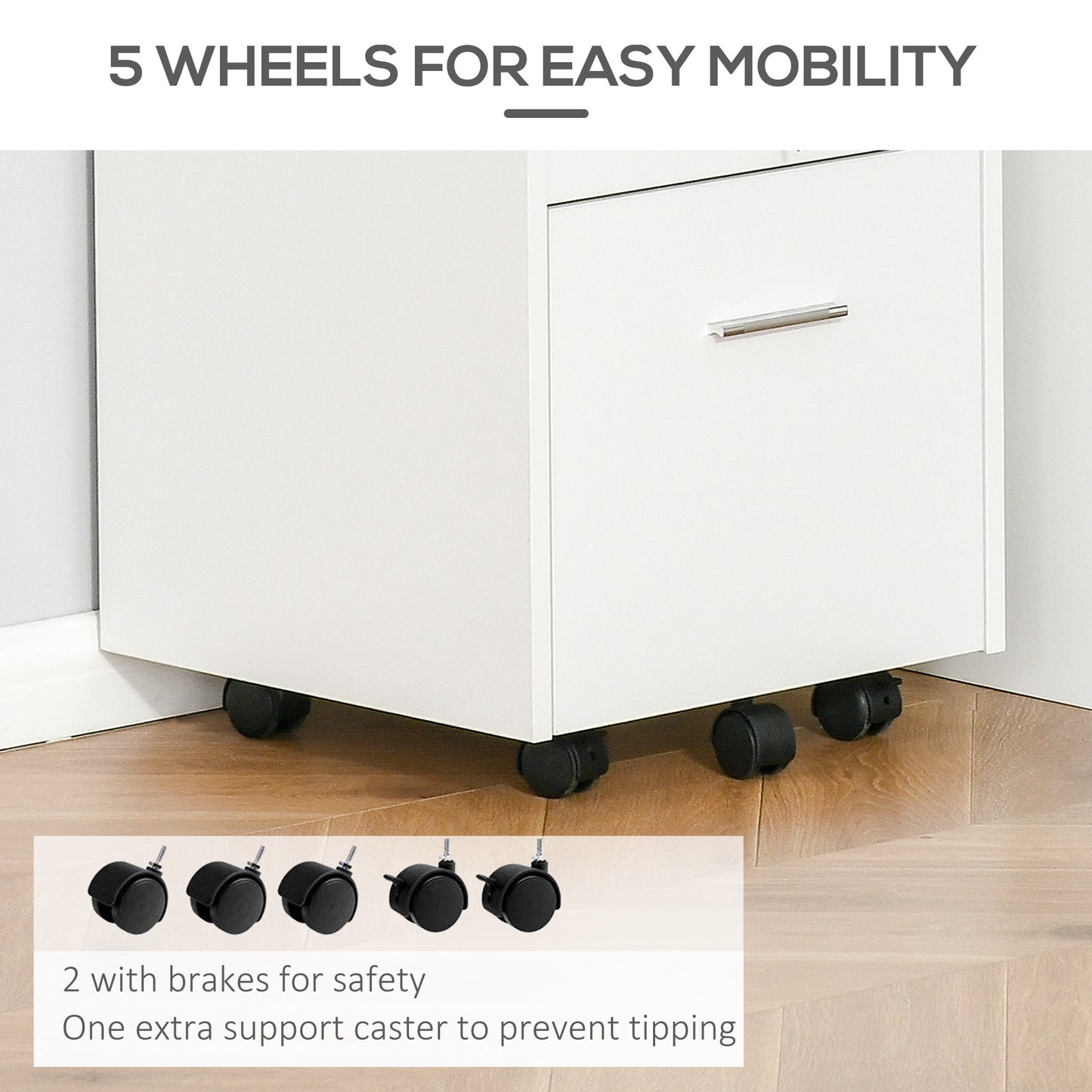 Lockable Two-Drawer Filing Cabinet, with Wheels - White