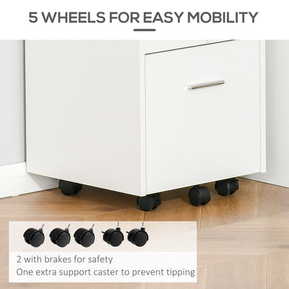 Lockable Two-Drawer Filing Cabinet, with Wheels - White