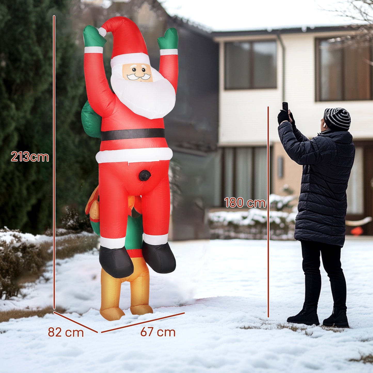 7FT Hanging Christmas Inflatable Santa with Dog, Christmas Blow Up Decoration with Built-in LED Lights for Garden