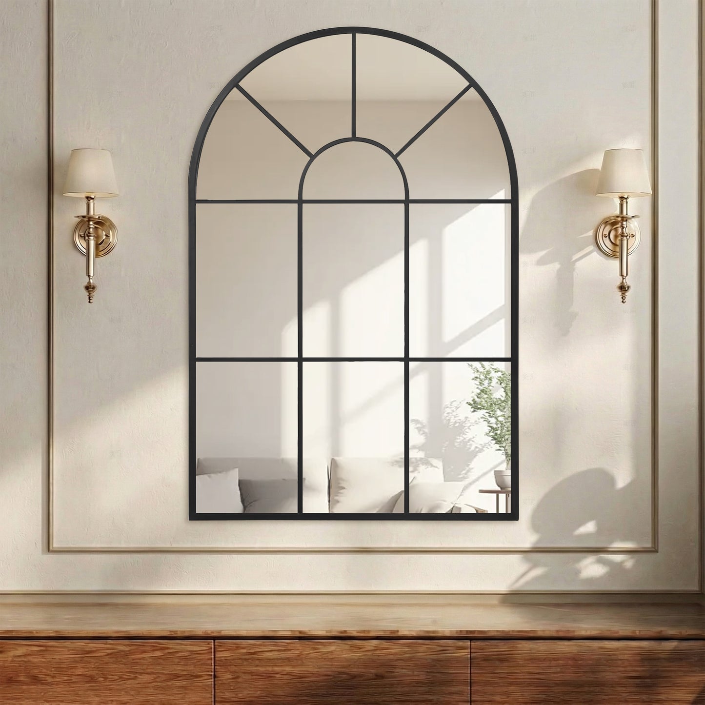 90 X 61cm Arched Grid Mirror - Black