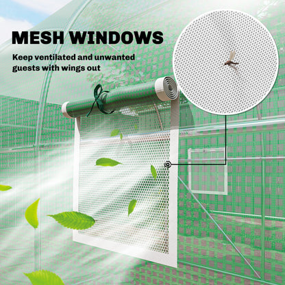 2 x 3 m Walk-in Polytunnel Greenhouse with Hinged Door and 6 Roll Up Mesh Windows, Garden Tunnel Warm House Tent, Green