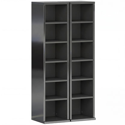 Set of 2 CD Media Display Shelf Unit Tower Rack with Adjustable Shelves, High Gloss Black