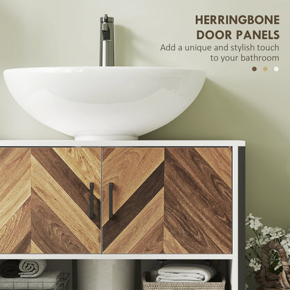 Under Sink Bathroom Cabinet, Rustic Under Sink Cabinet for Basin with or without Pedestal, Cream White and Walnut