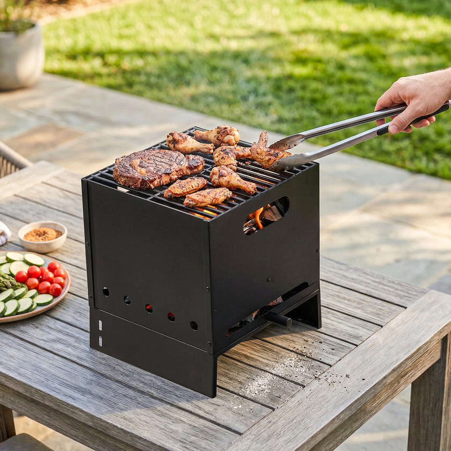 3 in 1 Outdoor Pizza Oven, Portable Wood Fired Pizza Maker with Handles, Stone and Peel